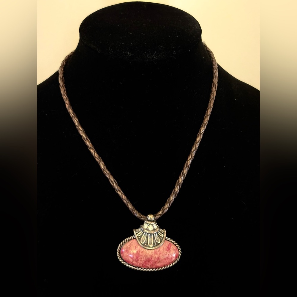 Chico's Pink Pendant Necklace on Brown Cord